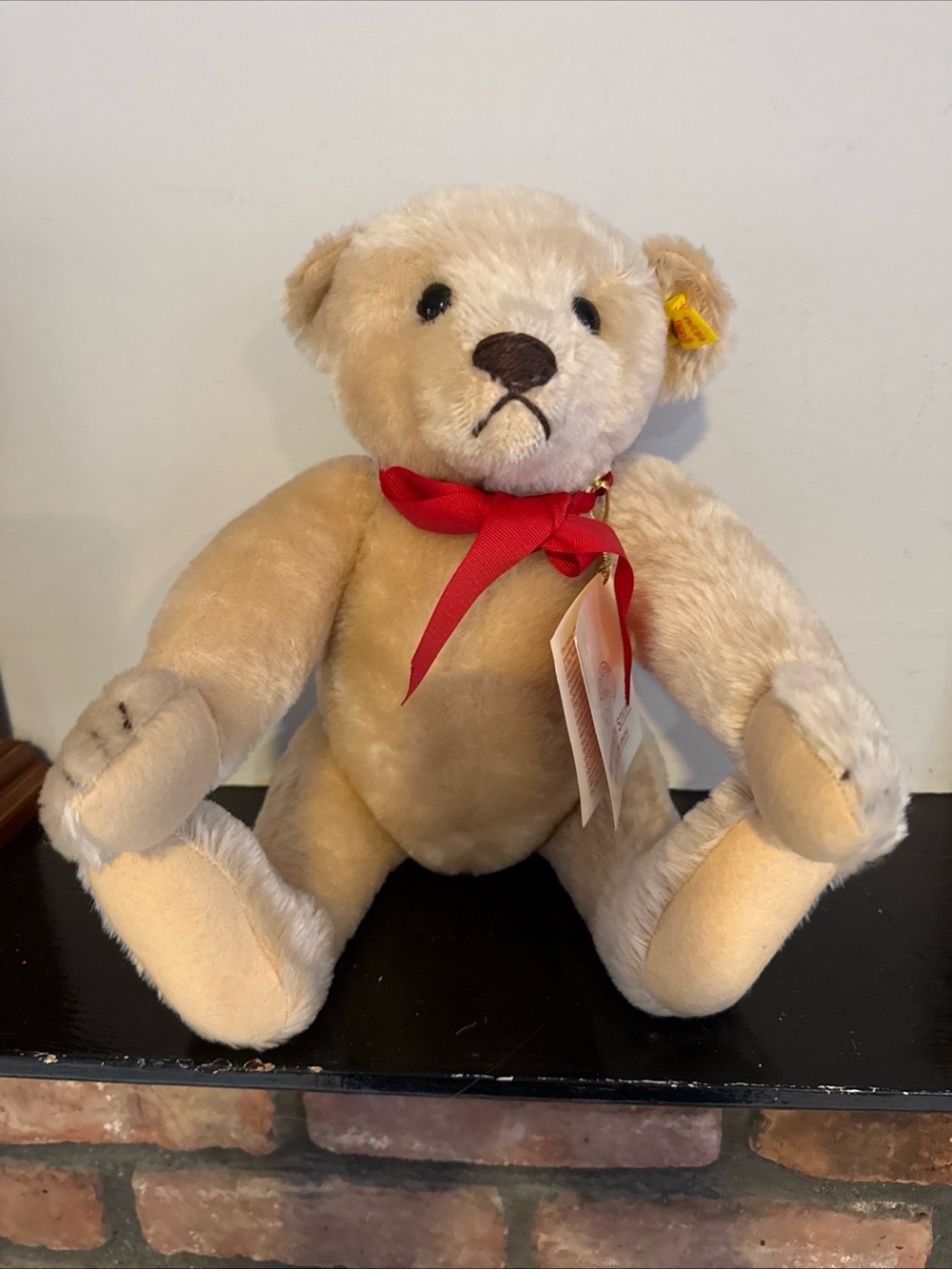 Plush Cream Teddy Bear with Red Ribbon